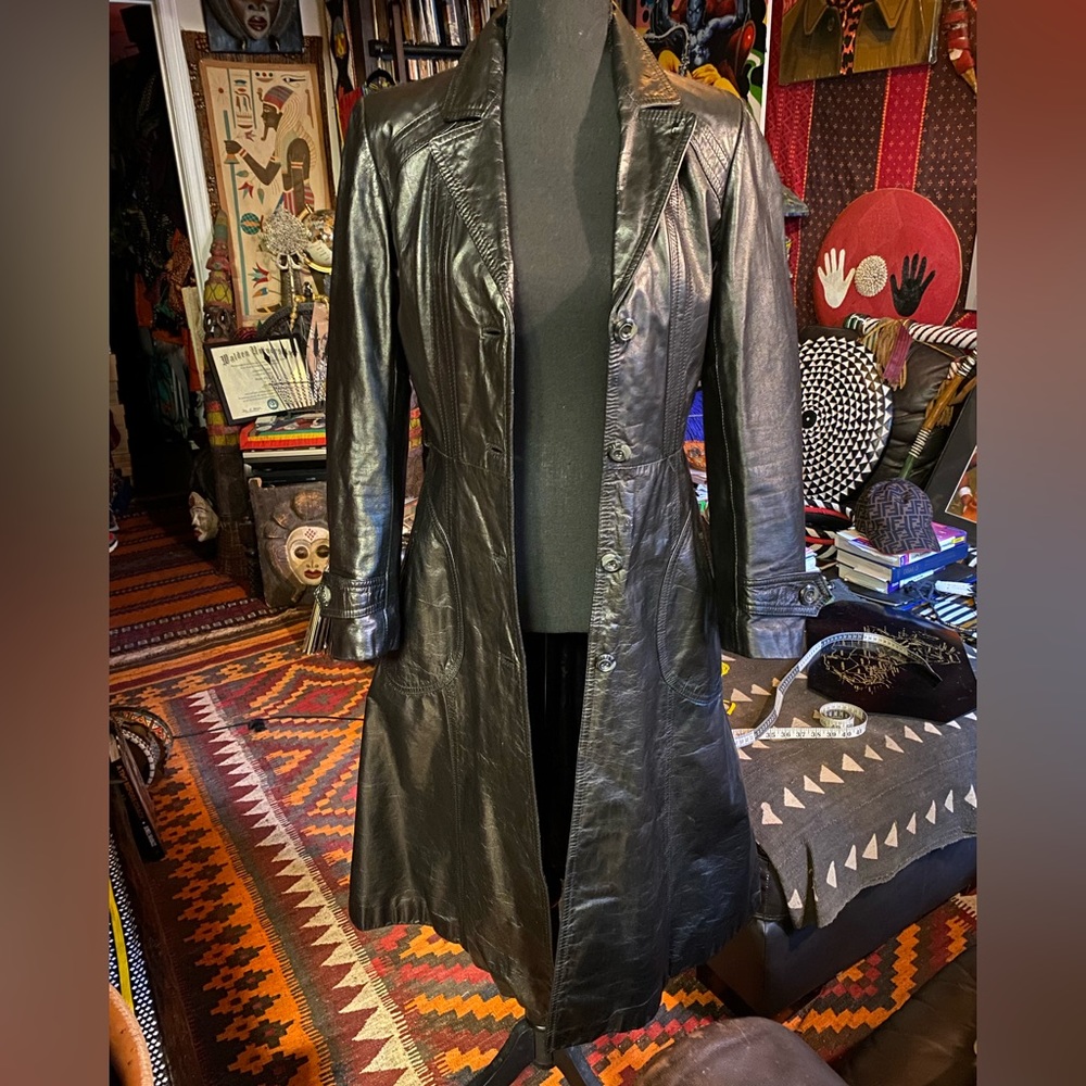 VTG WILSON’s Black Leather Long Jacket, size 8 - Picture 8 of 10